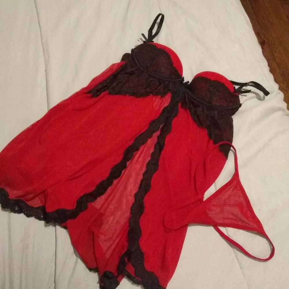 red lingerie set.